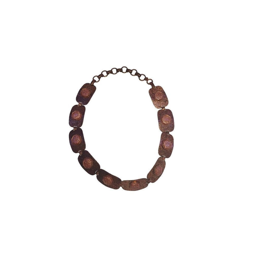 VINTAGE 1950'S COPPER LINK BELT Druzy Brown Gems Fits Small Waist Size 7- 12 